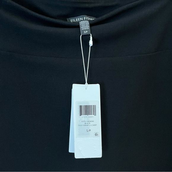 Eileen Fisher Size Small Black Washable Crepe Stretch Faux Wrap Pencil Skirt - Picture 7 of 10